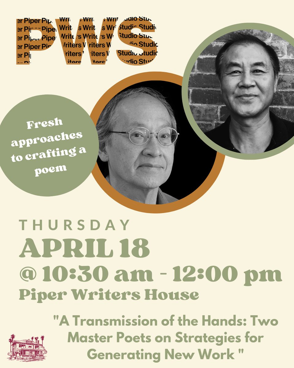 I wouldn't miss this class for the world! @piper_center. Ruth Lilly Prizewinner for lifetime Achievement in Poetry Arthur Sze with Wang Jiazin. This Thursday. With @asuEnglish, @phxculture @PhxLibrary.
