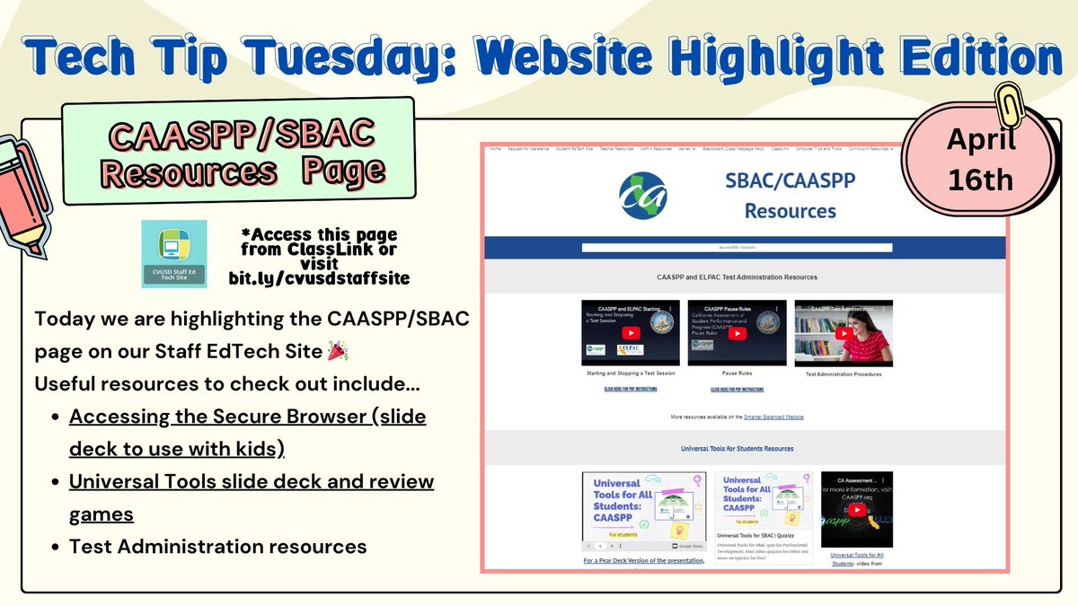 💻Tech Tip Tuesday💻
-Accessing the Secure Browser: sites.google.com/chino.k12.ca.u…
- Universal Tools Slide Deck &amp; Review Games: sites.google.com/chino.k12.ca.u…