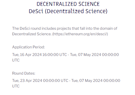 👨‍🔬🧪We successfully launched the DeSci Grants Round for @gitcoin #GG20!

👉Apply via our application page on Gitcoin: explorer.gitcoin.co/#/round/42161/…

Receive funding and join us in making the Decentralized Science Quadratic Funding Round a success!