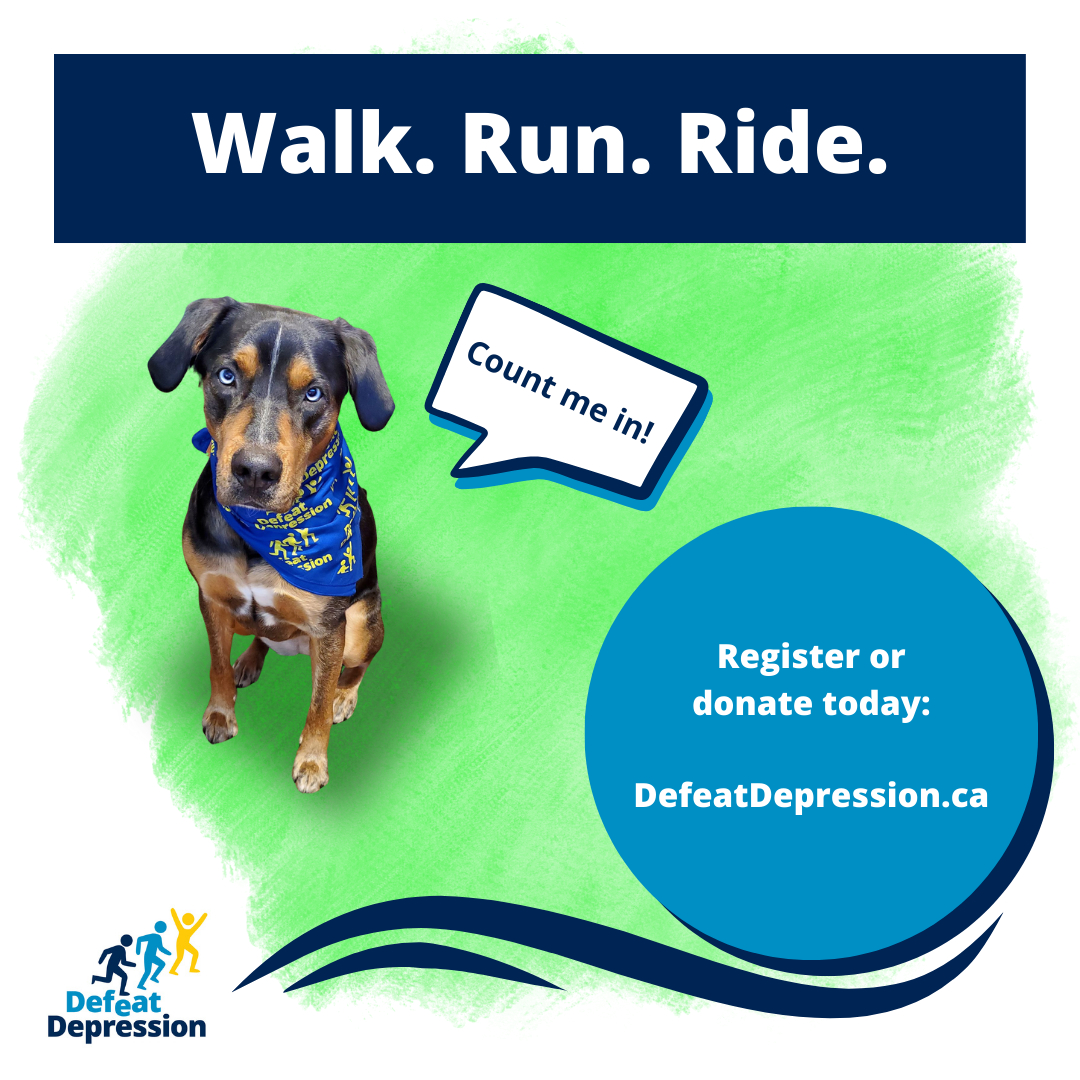🚶🏽‍♂️🏃‍♀️🚴‍♂️ Lace up your sneakers or hop on your bike, and don’t forget the pups! Join us in the #DefeatDepression Campaign. Whether you walk, run, or ride, every step we take can lift our spirits and support #mentalhealth. ➡️ defeatdepression.ca