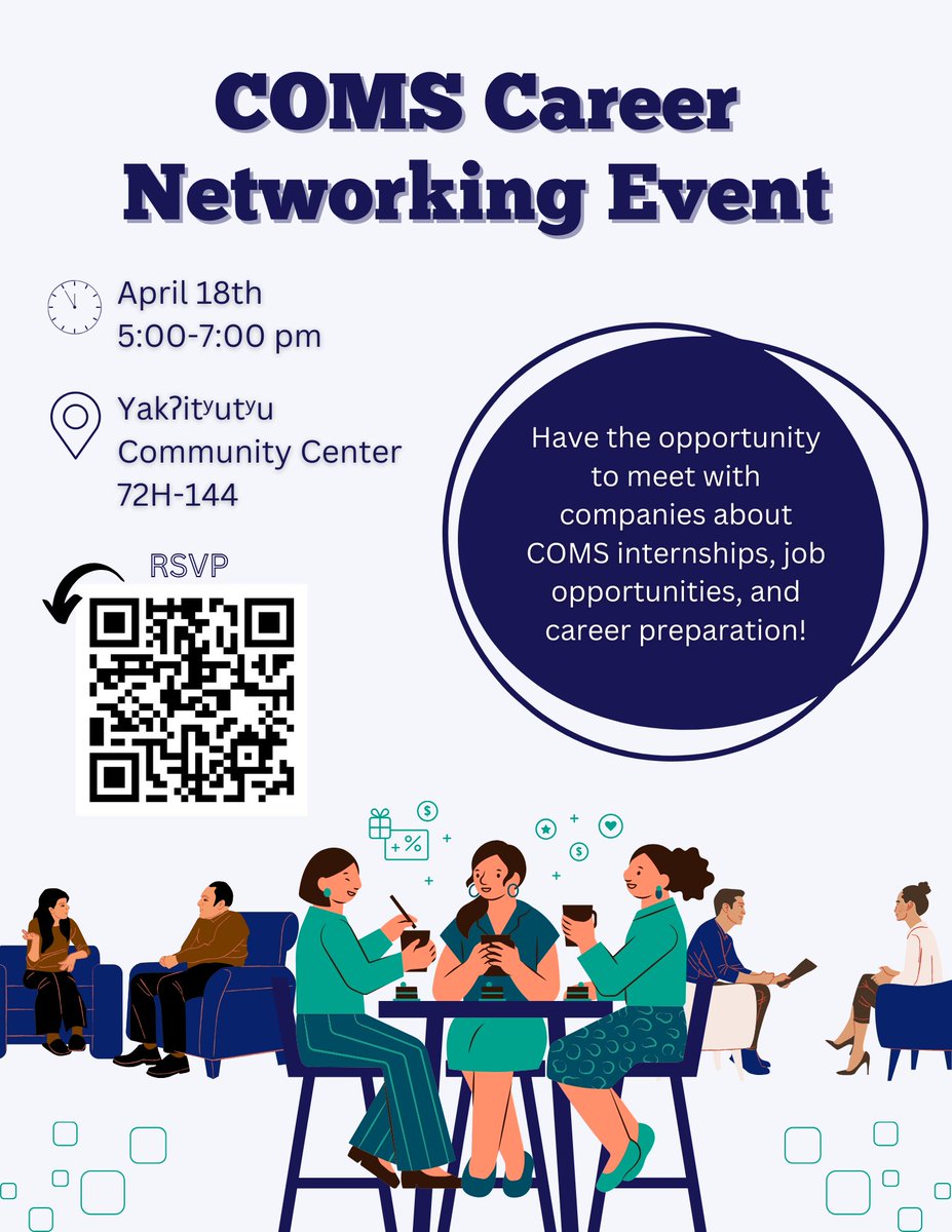 Are you interested in a career in a communication-related field? Meet with employers and receive valuable career guidance on April 18 from 5-7 p.m in the yakʔitʸutʸu Community Center at the COMS Career Networking Event! RSVP now: bit.ly/3TKjuJU