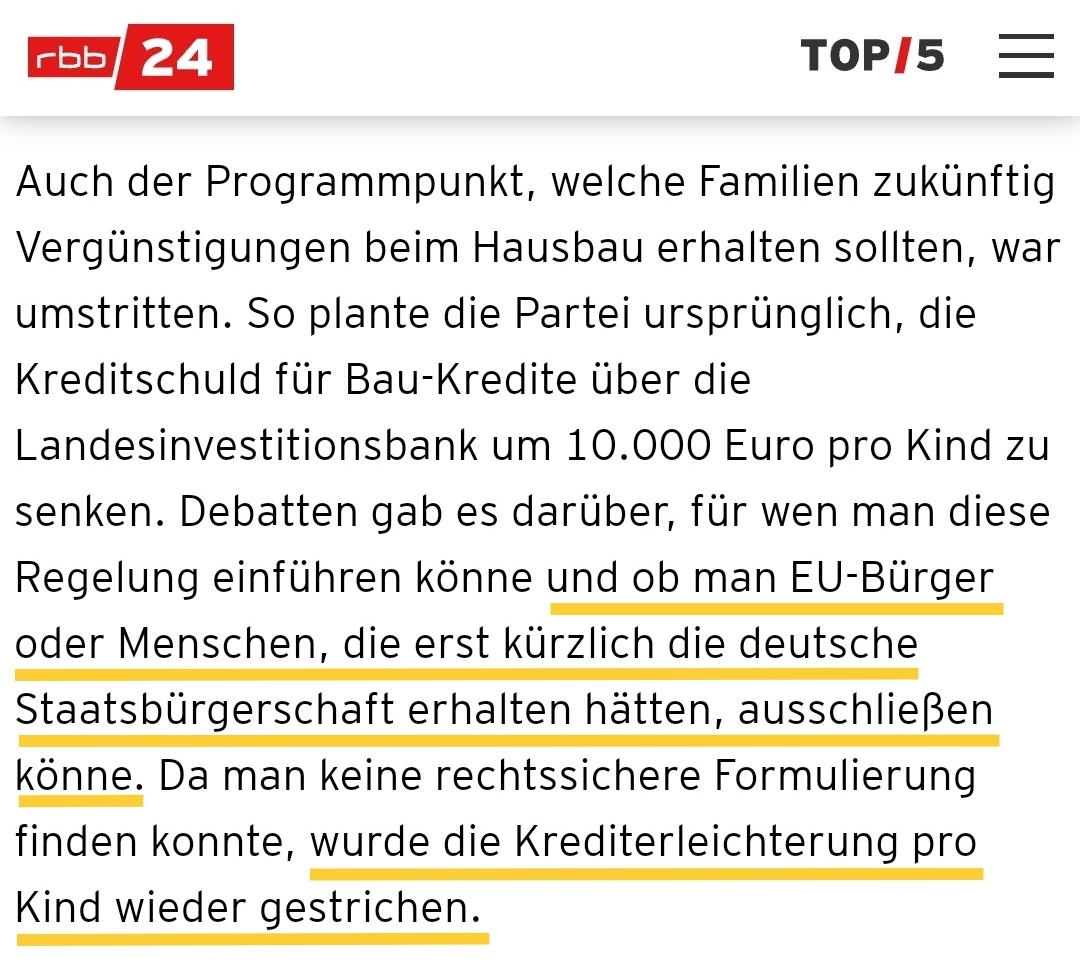 Typisch #AfD. Bevor womöglich Menschen, die keine urdeutsche Abstammung haben, durch staatliche Anreize zum Kinderkriegen animiert werden könnten, verzichtet man lieber auf eine umstrittene Regelung. Man will schließlich die „demografische Katastrophe“ (Höcke) nicht befördern.