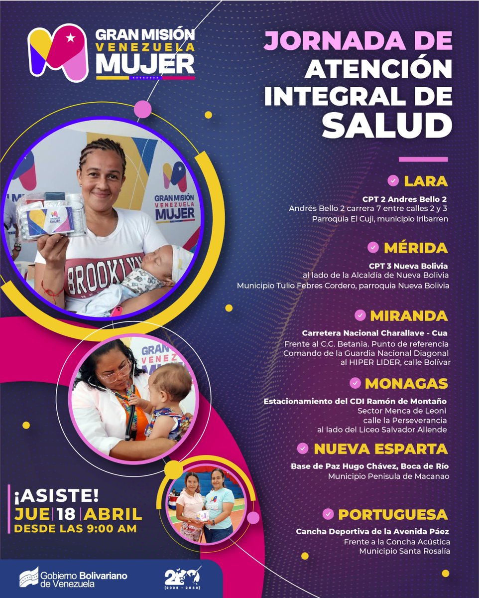 Gran Misión Venezuela Mujer se activara el #18Abril con la mega jornada de atención integral a las femeninas en el territorio nacional #JuntosPorCadaLatido #QueLoSepaElMundo @NicolasMaduro @MagaGutierrezV