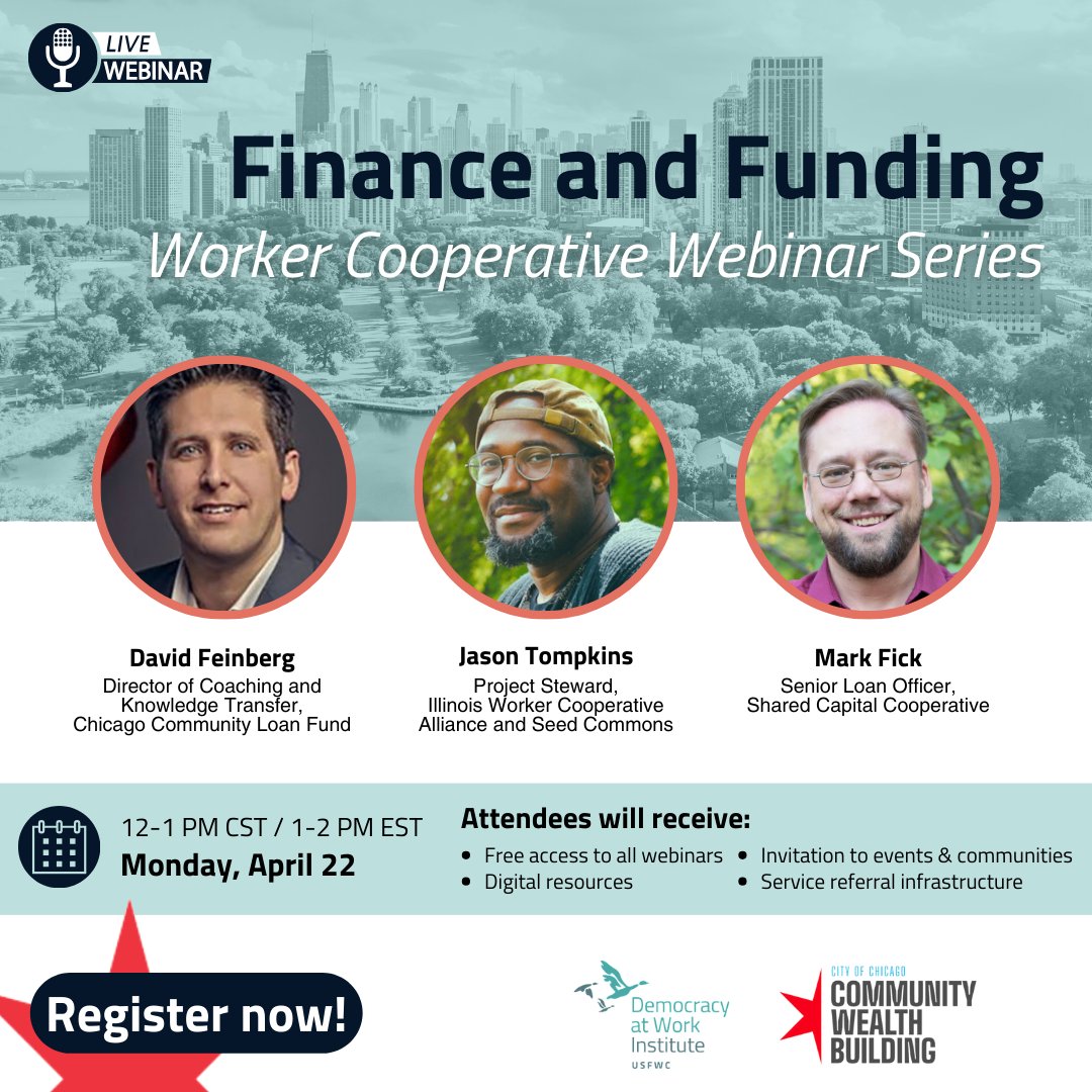 🌟 If you're a business advisor interested in worker co-ops, you need to join! Register and learn about worker cooperative finance and funding! Register now! us02web.zoom.us/webinar/regist… #ChicagoBusiness #WorkerCooperatives #BusinessDevelopment #DAWI