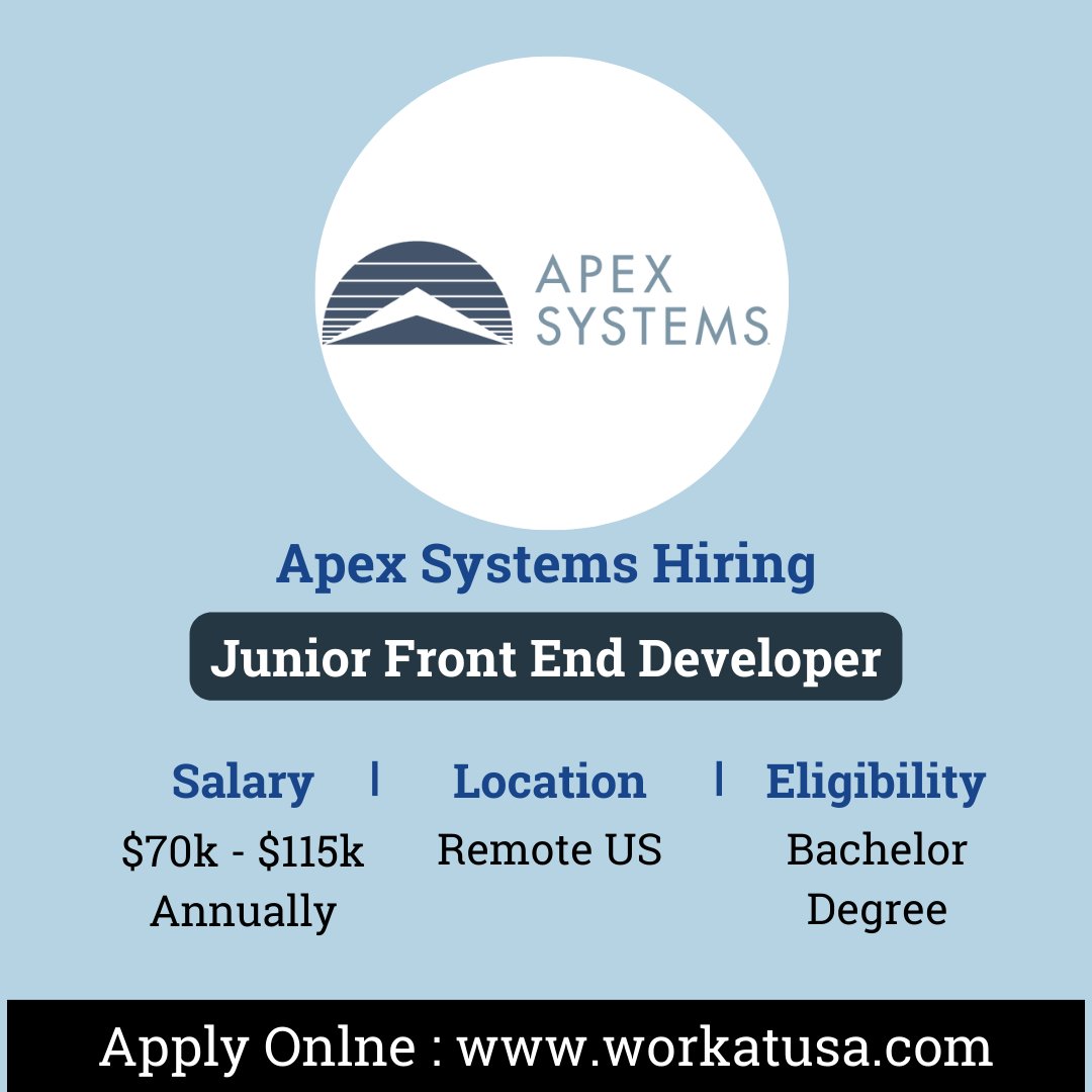 🌟 Exciting opportunity alert! 🌟 Apex Systems is seeking Junior Front End Developers for remote roles across the USA! 💼 Apply today and level up your skills! #RemoteJobs #FrontEndDeveloper #TechCareers 

🌐 APPLY HERE:  zurl.co/NTwu