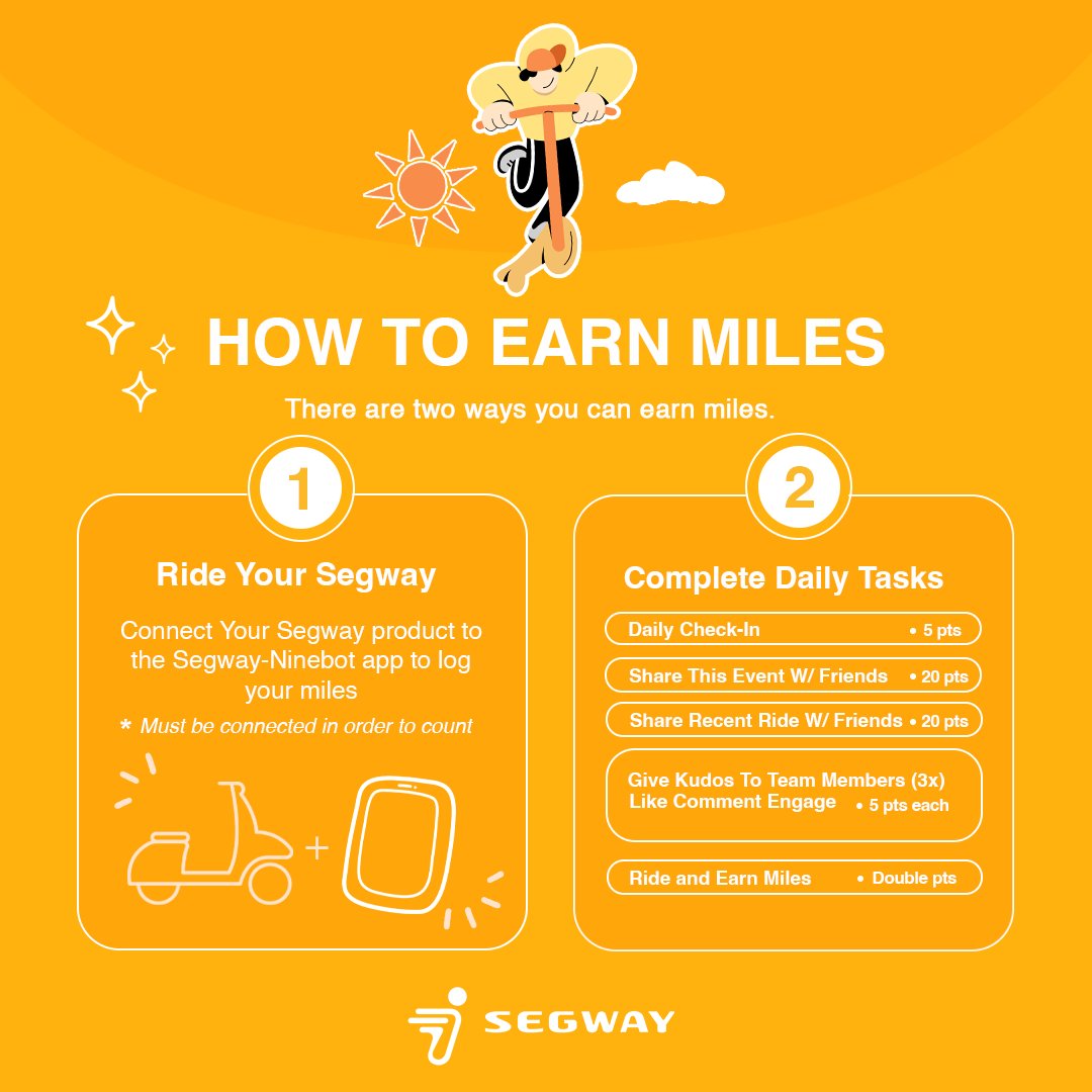 LEAD the way to VICTORY & #GoGreenRideClean! 🏆 You can earn miles two ways: 1. Do your Daily Check-In 2. Share the event w/ friends 3. Share recent rides w/ friends 4. Give kudos to team members - like, comment, & engage 5. Ride & earn miles *double points US ONLY*
