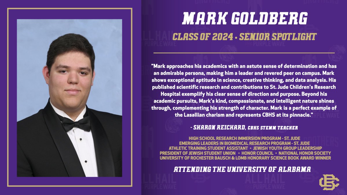 As the school year draws to a close and graduation looms nearer, we present our Senior Spotlights, Brothers' Boys chosen to represent a cross-section of the Class of 2024 in all its facets and achievements. Up next: Mark Goldberg