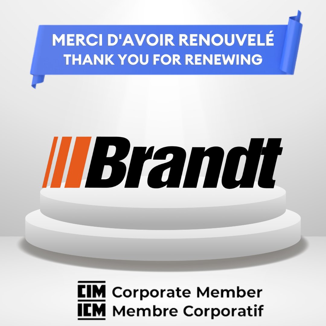 We would like to thank @Brandt_News for renewing their Corporate Membership and continuing to support CIM. Brandt is 'Deeply Invested' in mining and construction equipment. Find out more about our Corporate Membership benefits: cim.org/corporate-memb…