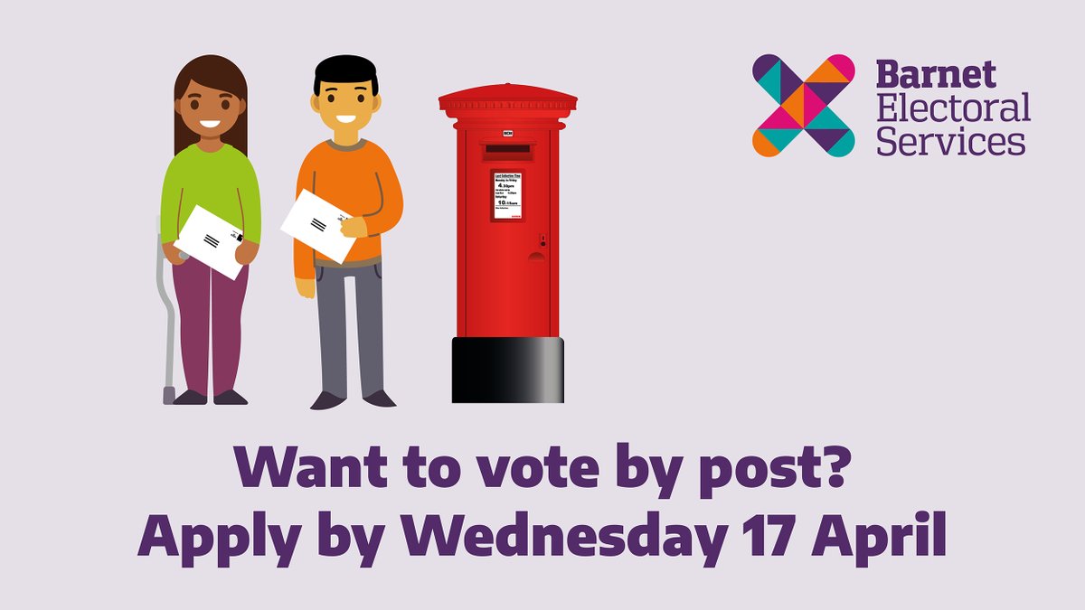 Plan to vote by post? Apply online now at ow.ly/ofmn50Rhvye. The deadline to vote by post for the election on 2 May is Wednesday 17 April at 5pm