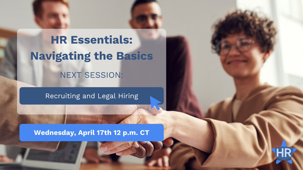 Our April HR Essentials session Recruiting and Legal Hiring is tomorrow Wednesday, April 17th at 12 p.m. CT – click the link below to learn more or register now!

🔗: ow.ly/aROx50RhyeH

#premierhr #hr #humanresources #course #onlinecourse