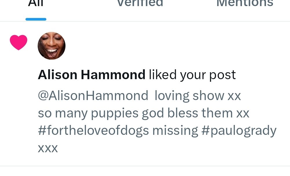 @AlisonHammond  thank you liking comment xx  your amazing you always make me smile. #paulogrady will be very proud xx  Even tho our hearts are aching we need to look up and we need to smile xx ❤️