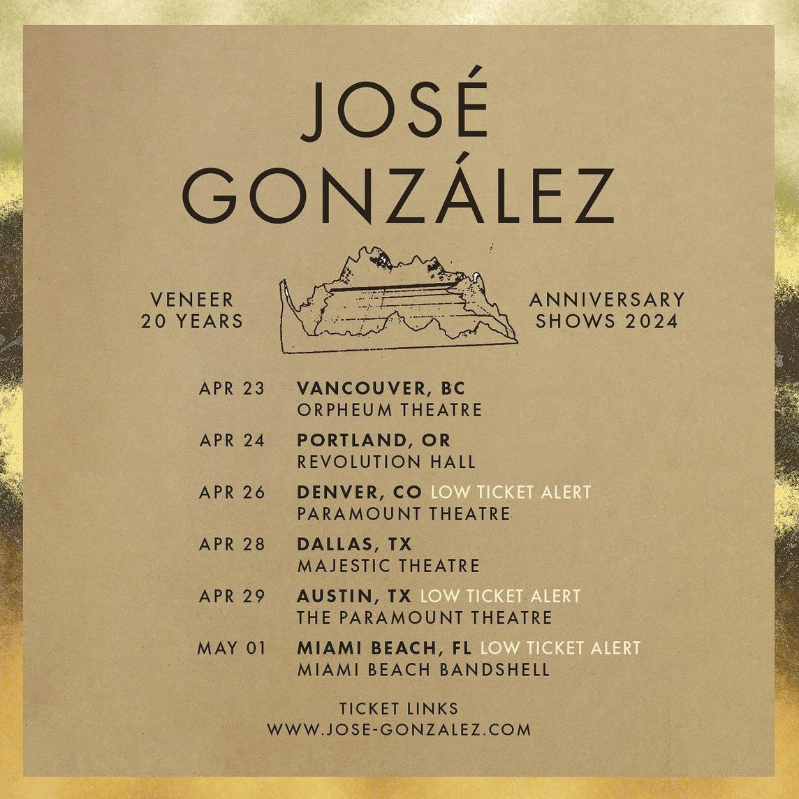 Next week, @_JoseGonzalez_ embarks on a North American tour celebrating 20 years of his seminal album ‘Veneer’ — don’t miss it! Tickets and info: jose-gonzalez.com/tour-dates/
