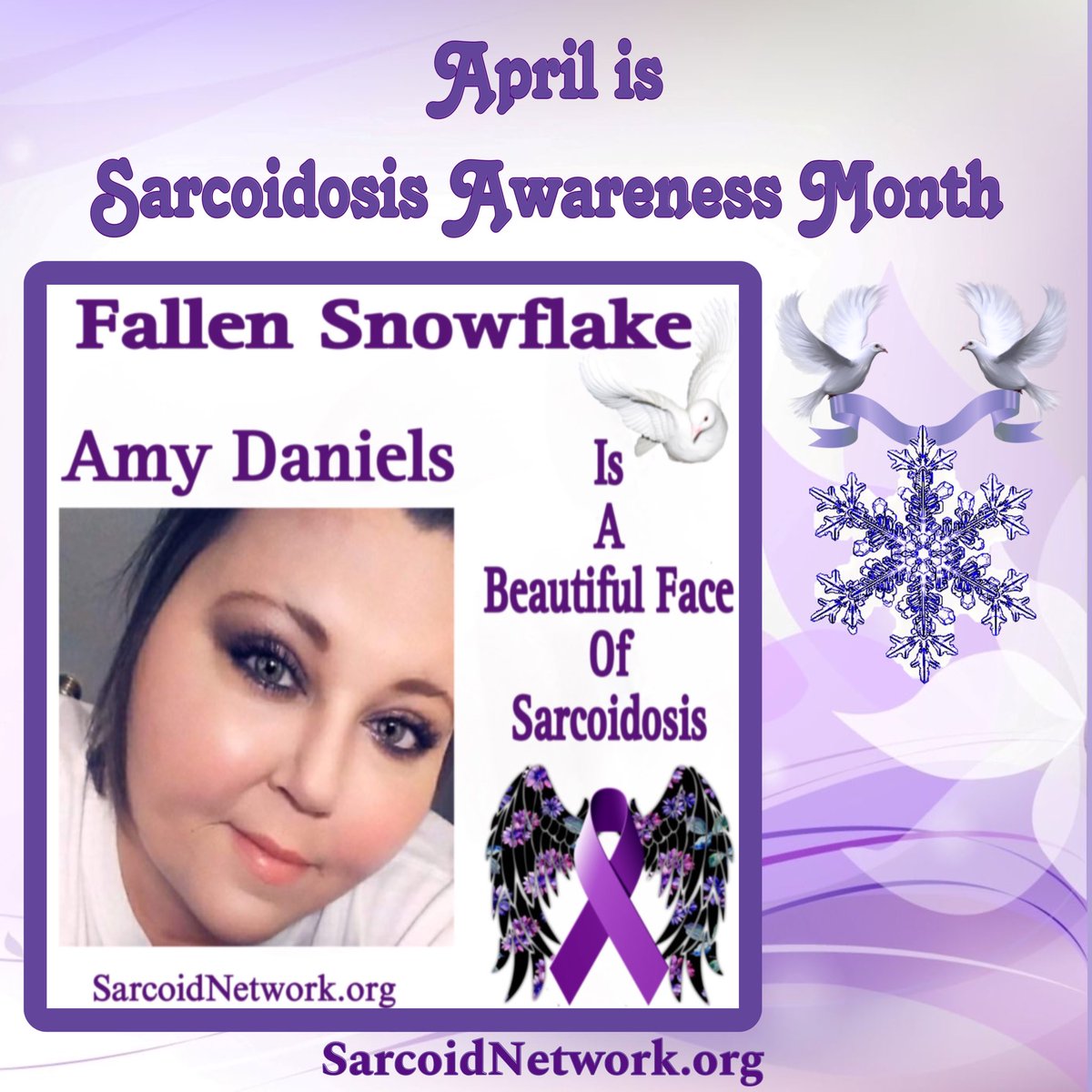 This is our Sarcoidosis Sister Fallen Snowflake Amy Daniels and she is a Beautiful Face of Sarcoidosis.💜 #Sarcoidosis #raredisease #preciousmemories #patientadvocate #sarcoidosisadvocate #beautifulfacesofsarcoidosis #sarcoidosisawarenessmonth