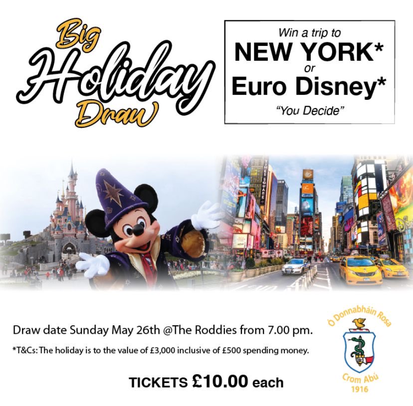 The Big Rossa Holiday Draw

You choose! ✈️ ☀️ 

New York 🗽 or Euro Disney 🎢 

Tickets on sale soon!