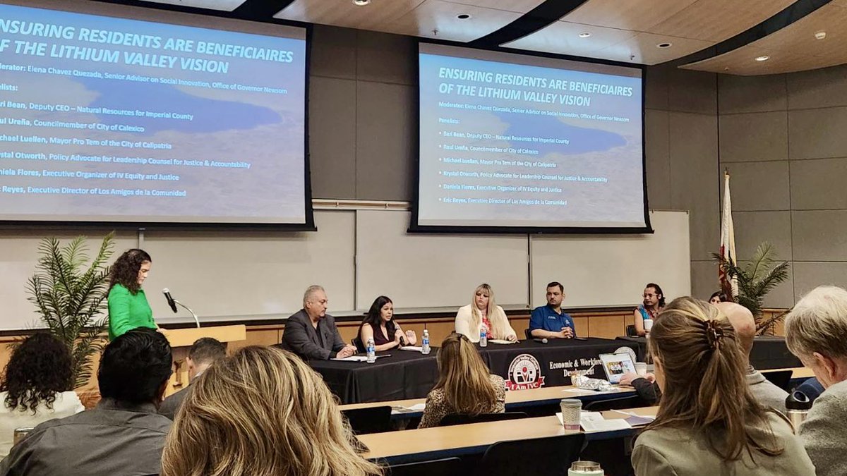 Earlier this month, <a href="/CalEnergy/">California Energy Commission - ⚡#CalEnergy</a> <a href="/CAGoBiz/">GO-Biz</a> <a href="/ivcollege/">Imperial Valley College</a> hosted a symposium on the future of #lithium extraction in the #SaltonSea region with stakeholders across #California. Leadership Counsel presented on community concerns and priorities in the #EasternCoachellaValley.