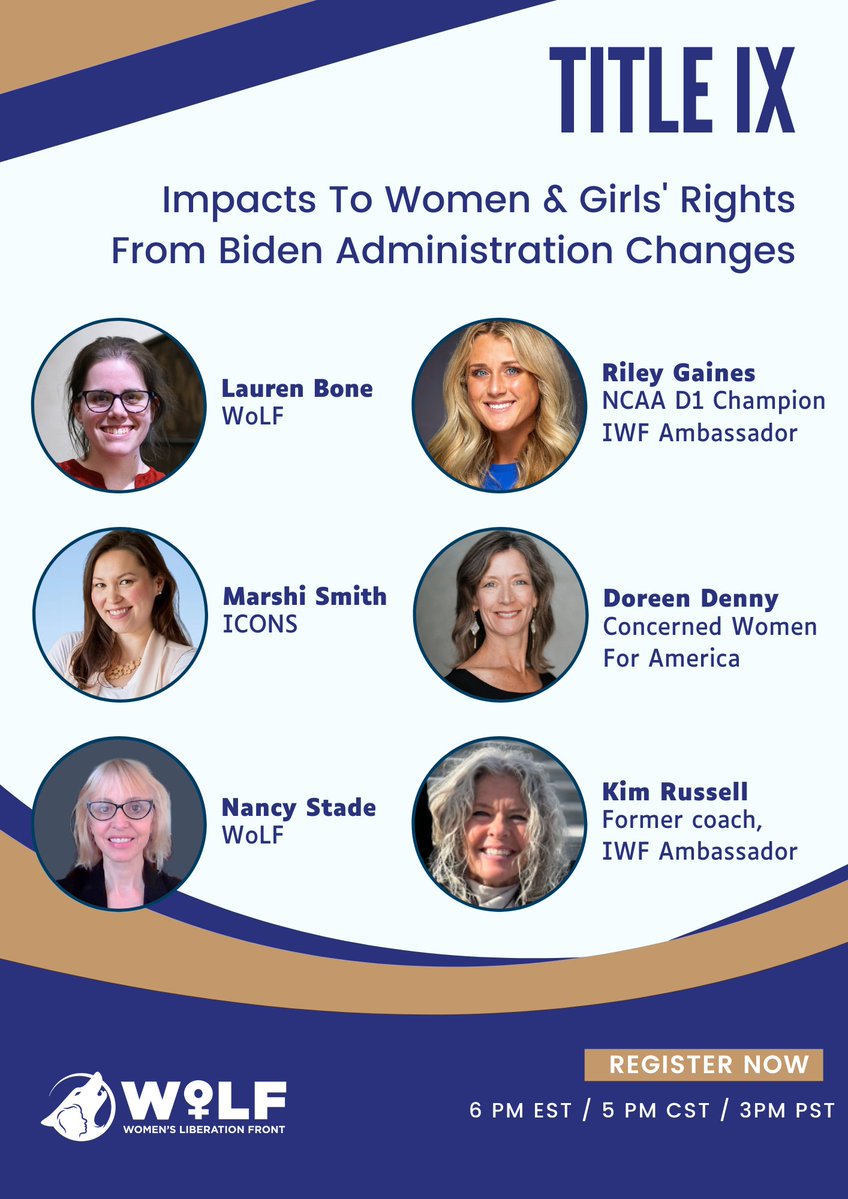 Join us April 22 for a panel discussion with @Riley_Gaines_ @IWF @icons_women and @CWforA on the impacts of the Biden Administration's changes to Title. The changes are expected to have seismic effects in eroding the rights of women and girls. REGISTER: us02web.zoom.us/webinar/regist…