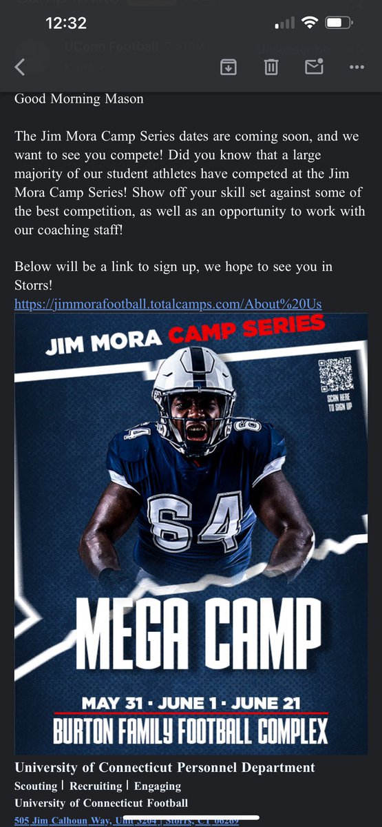MasonPierson18's tweet photo. Thank you @UConnFootball for the camp invite 🔴🔵 @CoachTCClevela1 @Tymason1andonly @CoachMo81 https://t.co/Q1XBQoPCuH