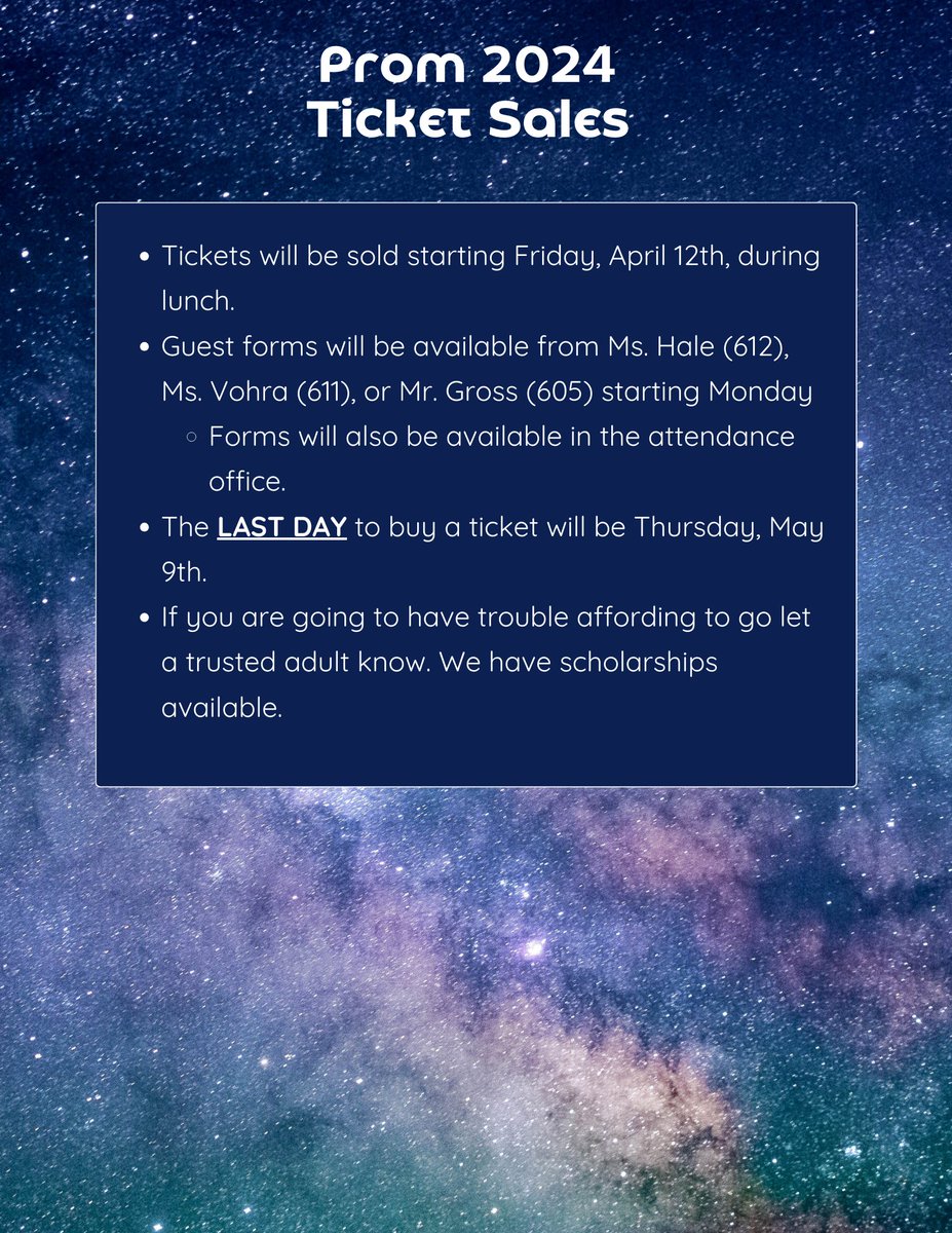 Prom is in ONE MONTH!! 👗👔Time is flying by, so make sure to attend this event!! Here are things to consider if you plan on going to prom. 🔖Be sure to discuss this with your friends or date so you will be prepared when the BIG DAY arrives~ #prom2024 @TravisRebels @WBTravisECHS