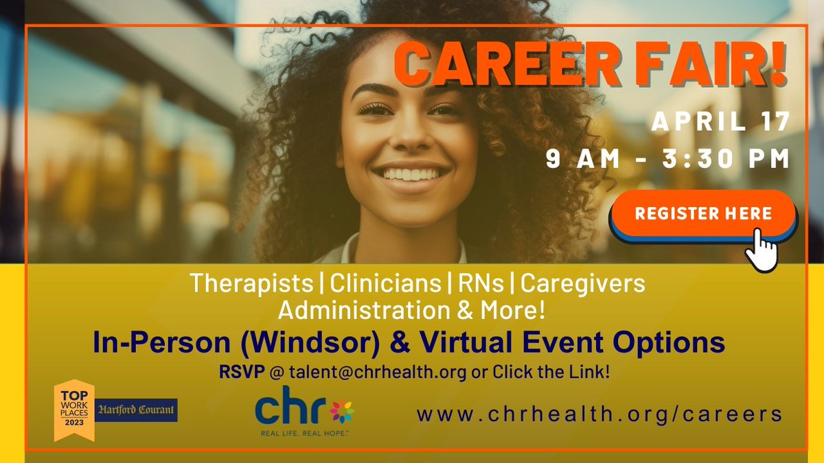 CHR has consistently been named a Top Workplace among large employers in CT and recognized for its excellence in training, work-life balance, and commitment to the mission, Real Hope for Real Life. When you join CHR, we offer you...SO MUCH! Visit chrhealth.org/careers. #Hiring
