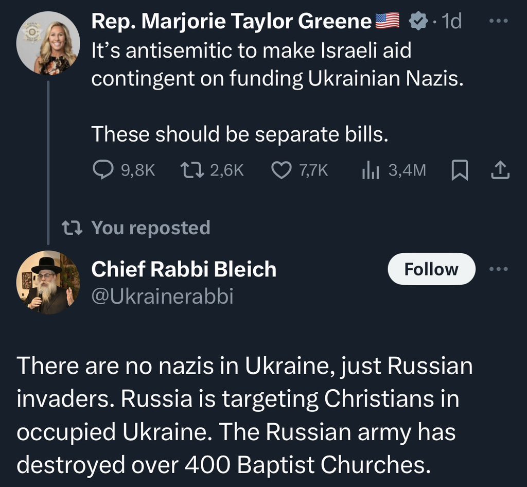 Chief Rabbi of Ukraine responding to Marjorie Taylor Greene, who said during a recent interview that Russia is 'defending Christianity' in Ukraine