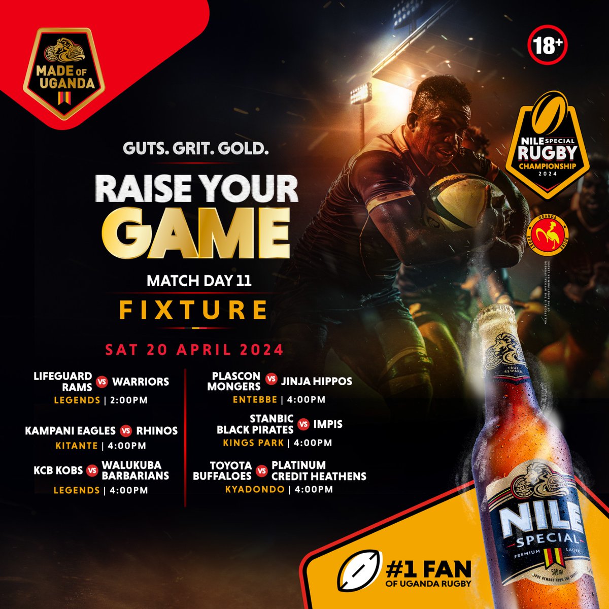 Match Day 11 of the Men's Nile Special Rugby Championship presents fire upon fire fixtures.Will it be the longest last lap? Don your club Jersey and be the 16th player on that pitch this weekend. #RaiseYourGame #GutsGritGold #NSRC2024