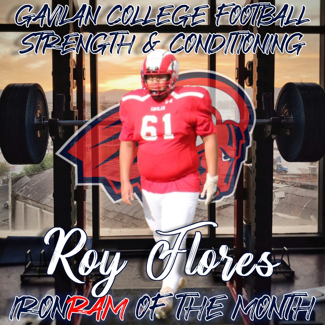 GavilanRamsFB's tweet photo. Our IronRam for the month of March goes to OL  Roy Flores. His growth in the weight room has been tremendous. He's added almost 200lbs to his weight maxes, with his squat going up +120 lbs. Congrats, Roy, keep working hard! 

#gavfootball #bloodoutofarock #brotherhood #ironram https://t.co/7bYaSUvDx1