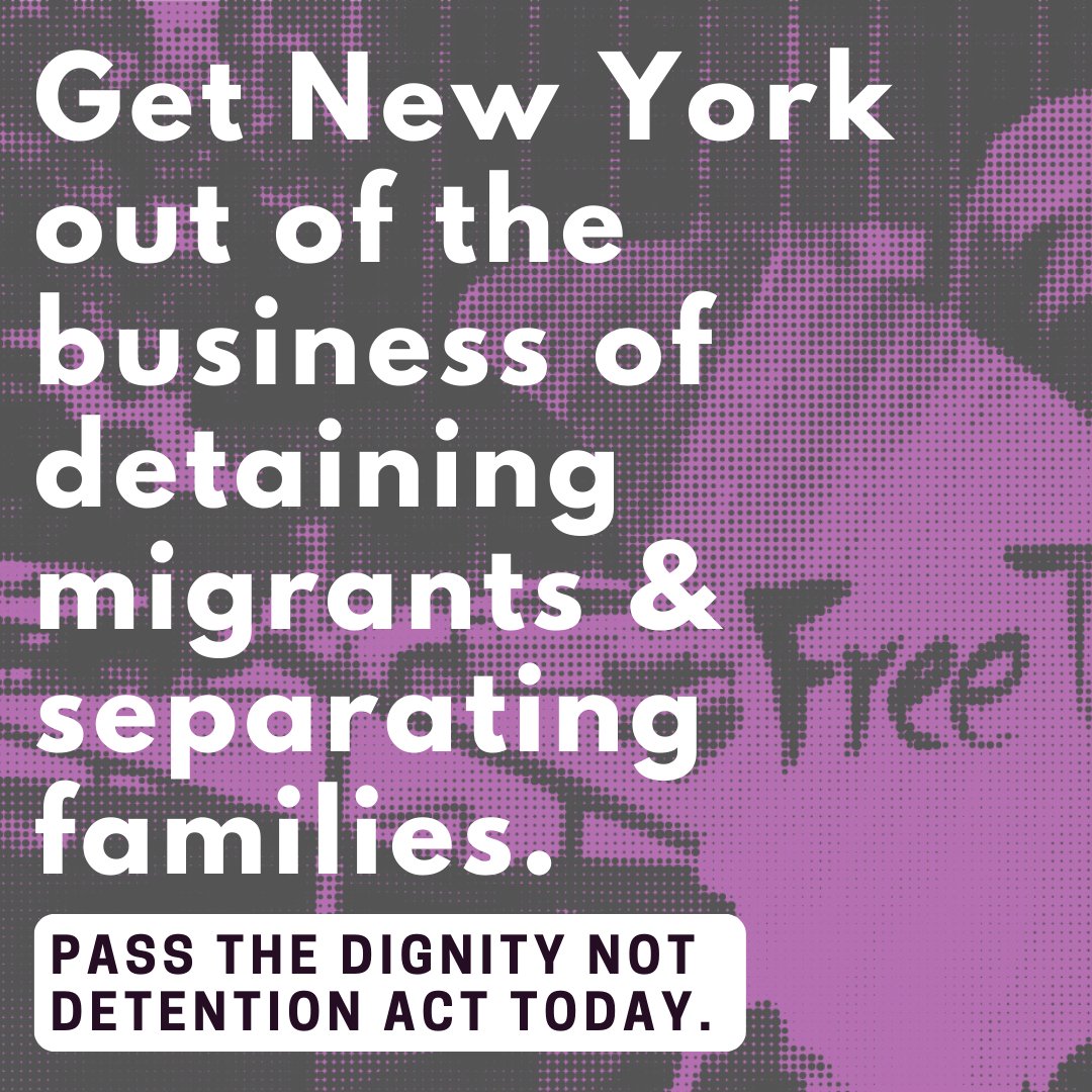 For New York to truly be a welcome home to migrants, we must end immigration detention TODAY. Join us in calling on our legislators to pass #DignityNotDetention to finally get New York out of the practice of detaining migrants and separating families. nydignitynotdetention.org/take-action