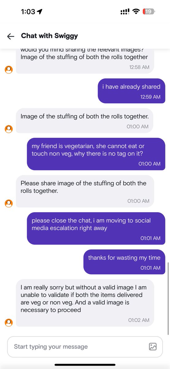 _ArghaMukherjee's tweet photo. Swiggy repeats bad customer service #swiggy #CustomerServiceFail  No labelling veg or non veg #fssai https://t.co/4lOGP2gaBb