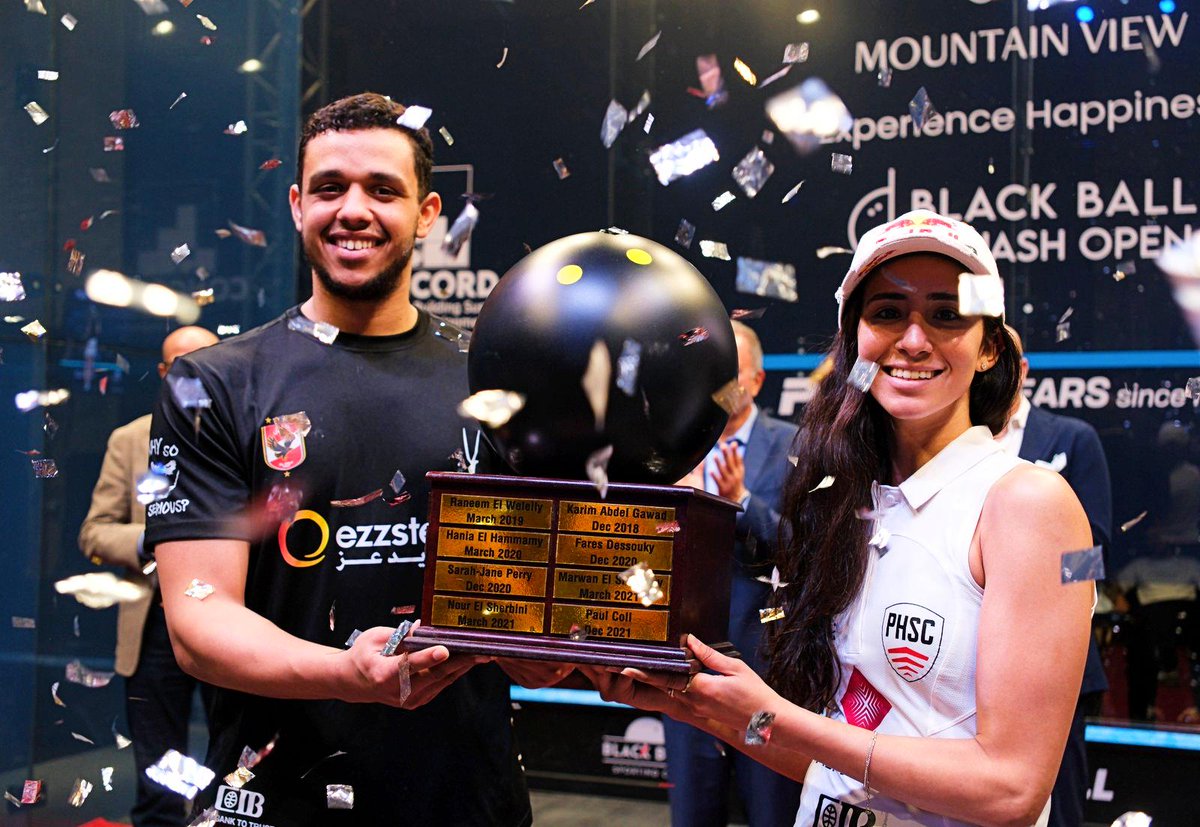Congratulations to the 2024 Mountain View Black Ball Squash Open CHAMPIONS @mostafasal_ and @NouranGohar !!