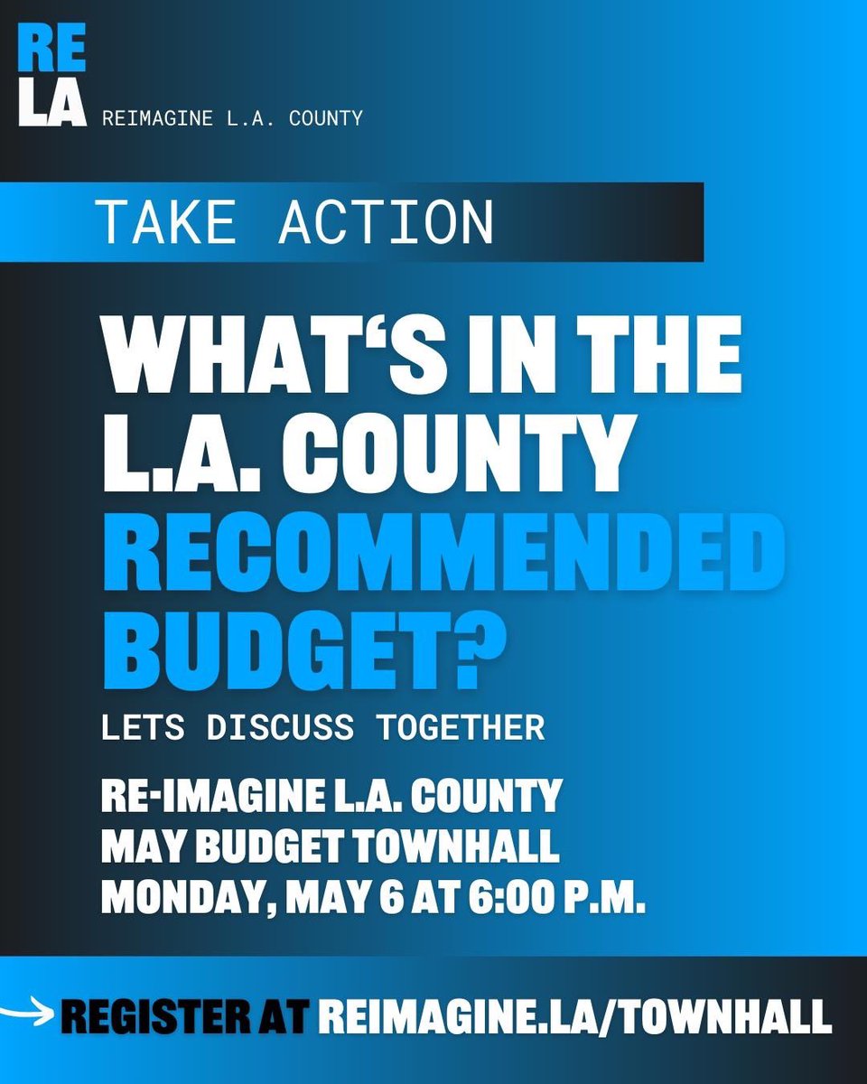 What is actually inside of L.A. County’s Fiscal Year 24-25 Recommended Budget? 🧐 Join us for a town hall style discussion, leveraging community knowledge and power to understand and influence this year's budget cycle! Register for our #townhall ➡️ REIMAGINE.LA/TOWNHALL