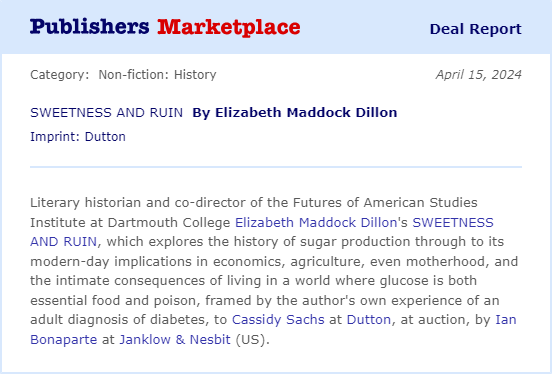 ianbonaparte's tweet photo. Prof. Dillon's work bowled me over from the start. History has rarely felt so close, or close to the bone, as it does in her intimate, era-spanning human history of glucose. Serious bonus: so excited to finally have a book with @CassSachs! https://t.co/tHV7Tw1Zau