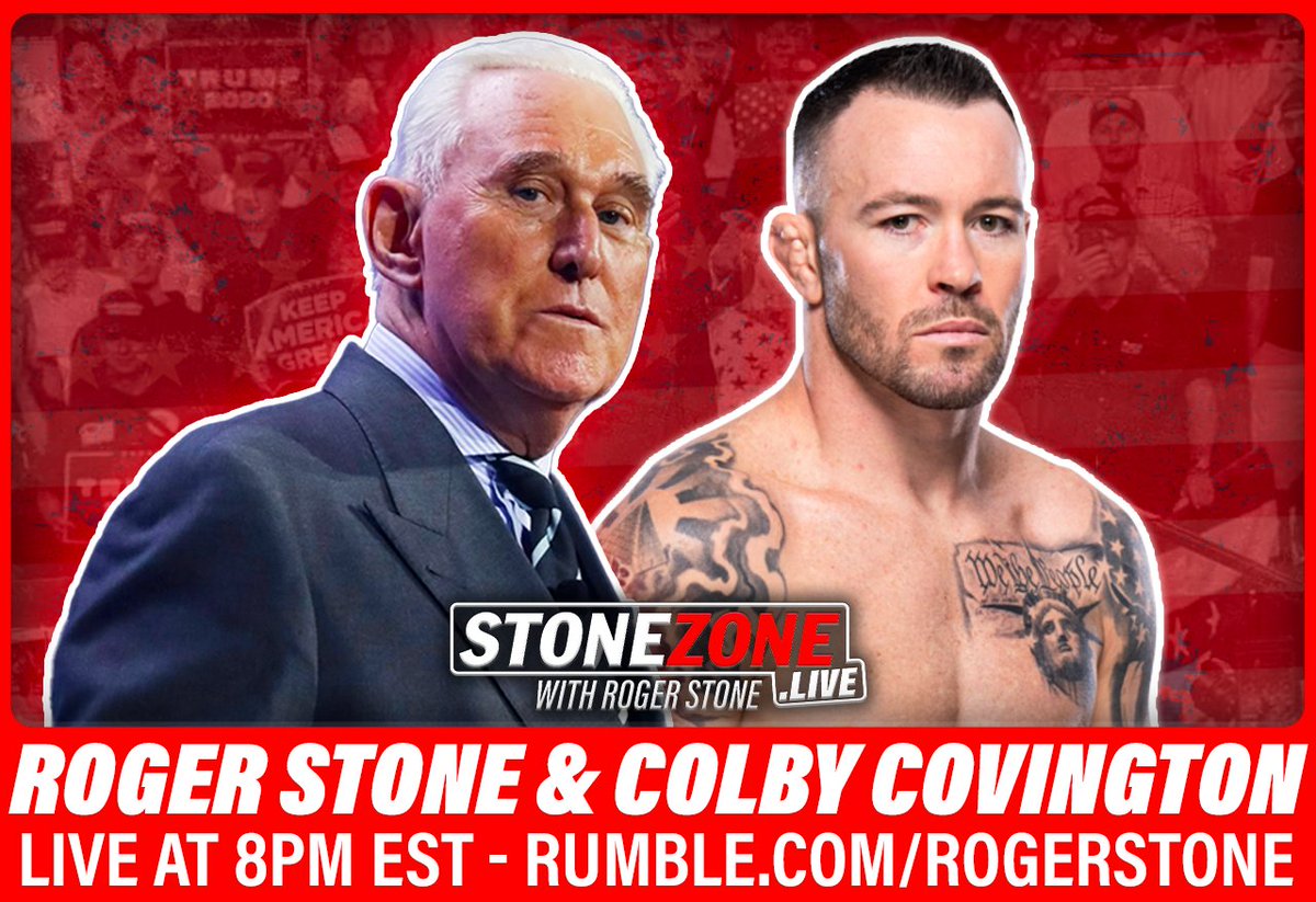 TODAY ON THE STONEZONE: I am joined by UFC Champion and pro-Trump patriot @ColbyCovMMA. LIVE AT 8PM EST!