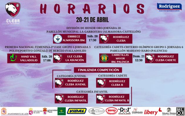 ClebaLeonBm's tweet photo. 🔴⚫ HORARIOS⚫🔴
🗓️ Estos son los partidos de la próxima jornada.
#cleba #clebaleón #rodríguezcleba #ulecleba #garracleba #balonmano #balonmanofemenino #balonmanobase #deporte #deportefemenino #deportebase #leonesp https://t.co/xEIrUPcbyH