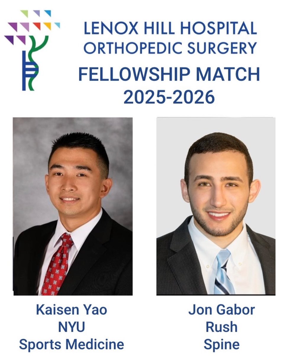 Congrats to our @lenoxhill #ortho PGY-4s on an amazing Fellowship Match!  Two talented residents joining leading programs in their chosen fields! 
@SportsMed_ATC @NorthwellHealth @nicksgaglionemd @nyulangoneortho @MOR_Docs