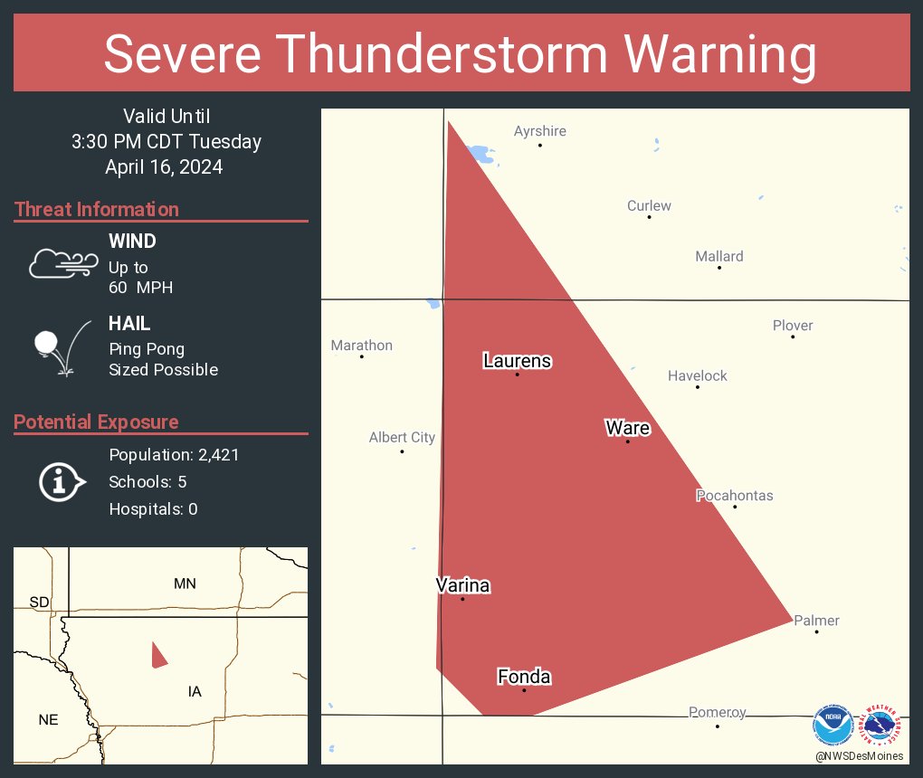 Severe Thunderstorm Warning including Laurens IA, Fonda IA and Varina IA until 3:30 PM CDT