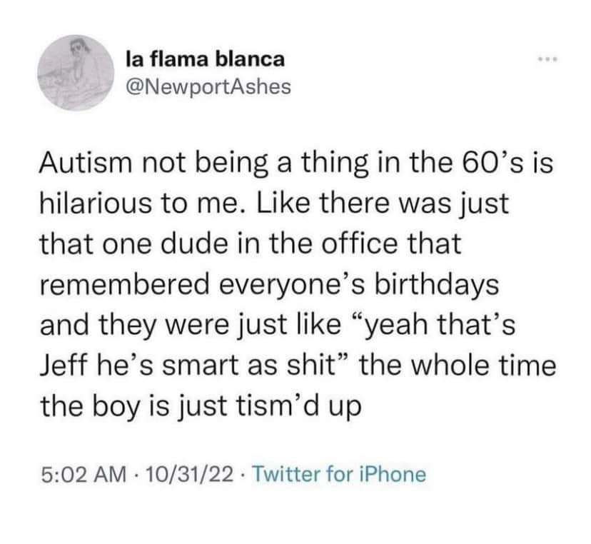 AuthorSarahAwa's tweet photo. 😆😆 Ah, is *that* why I remember all the birthdays...but pretended not to bc I could tell ppl thought it was weird.... 🤪
#neurodivergent #ActuallyAutistic #DifferencesAreBeautiful https://t.co/BpbBkT81NL