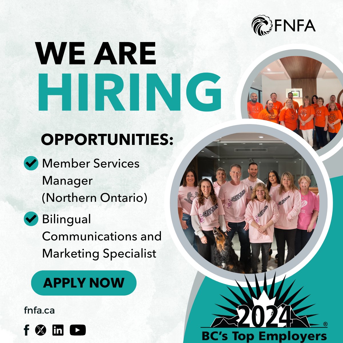 Join the FNFA Team Today!  #Apply now and help unlock a brighter future!

You can view the employment listings below: 
🔗 nationtalk.ca/job/member-ser…
🔗nationtalk.ca/job/bilingual-…

#FNFA #StrongerTogether #Hiring #Jobs #IndigenousEconomy