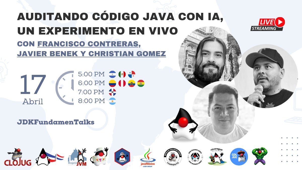 gaijinco's tweet image. Nuestro evento de este mes: Auditando Código Java con IA meetup.com/es/bogota-jvm-…
#JUGEvents #JavaComunidad #JavaLatam #JavaIA #JDKFundamenTalks