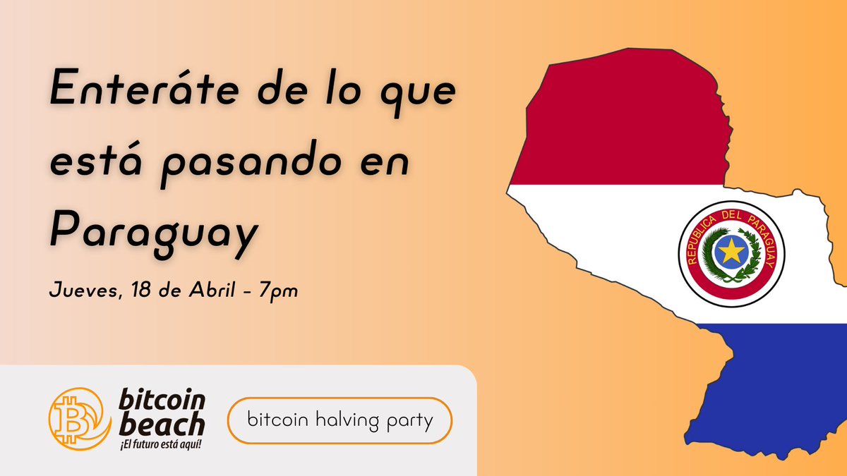 Este jueves, únete a nosotros y a @bitcoinbeach para un Spaces donde cubriremos todo lo que necesitas saber sobre #bitcoin en Paraguay. ¡Hablaremos sobre la adopción, la minería, el halving party y mucho más!