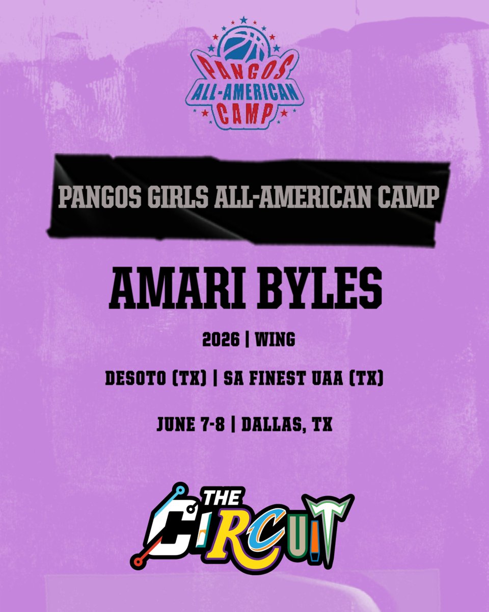 Pangos Girls All-American Camp 🎟️ Official Commitment 2026 W Amari Byles // @AmariByles2026 @SAFinestbball (TX) // @desotoisdeagles (TX) Ready to run? Nominate a player ⤵️ thecircuithoops.sportngin.com/register/form/…