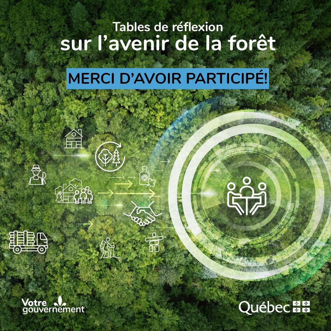 Consultation sur l’avenir des forêts : un bilan positif! 🌳 Les Tables de réflexion sur l’avenir de la #forêt du Ministère ont suscité une belle mobilisation. L’exercice de #consultation a eu lieu du 13 février au 12 avril. Communiqué 👉tinyurl.com/m5sdsm2y