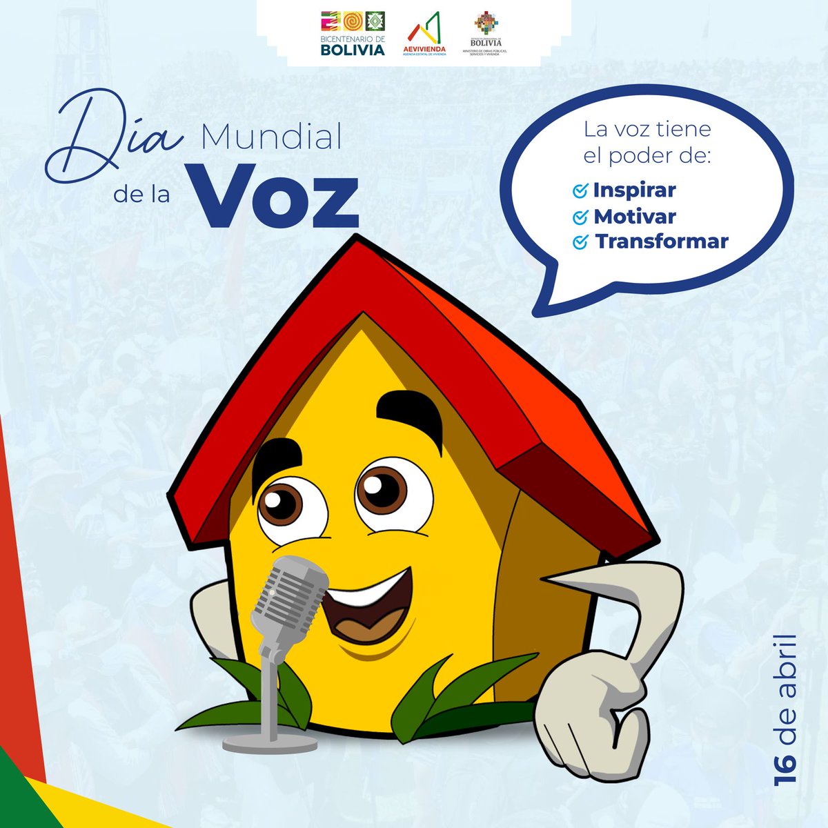 AeviBolivia's tweet image. #ElPoderDeLaVoz I Hoy celebramos el Día Mundial de la Voz  📷y te invitamos a utilizar tu voz para inspirar, motivar y transformar el mundo.📷📷.
#CelebraTuVoz
#UnidosPorBolivia
#EstamosSaliendoAdelante