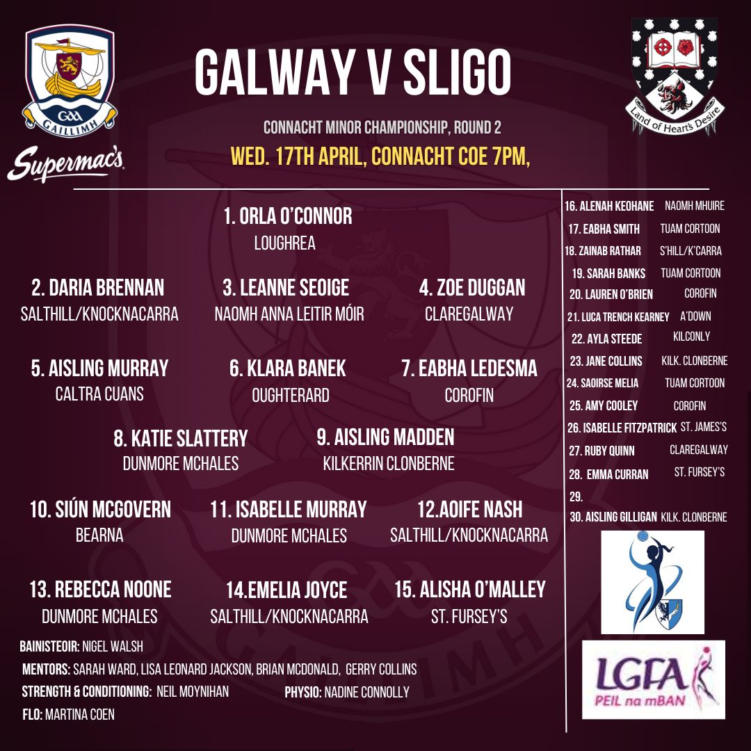 Final call for our Minor Connacht championship , which starts Wednesday 17th in COE Bekan vs. @SligoLGFA @SupermacsIRE @Burkesbus #serioussupport