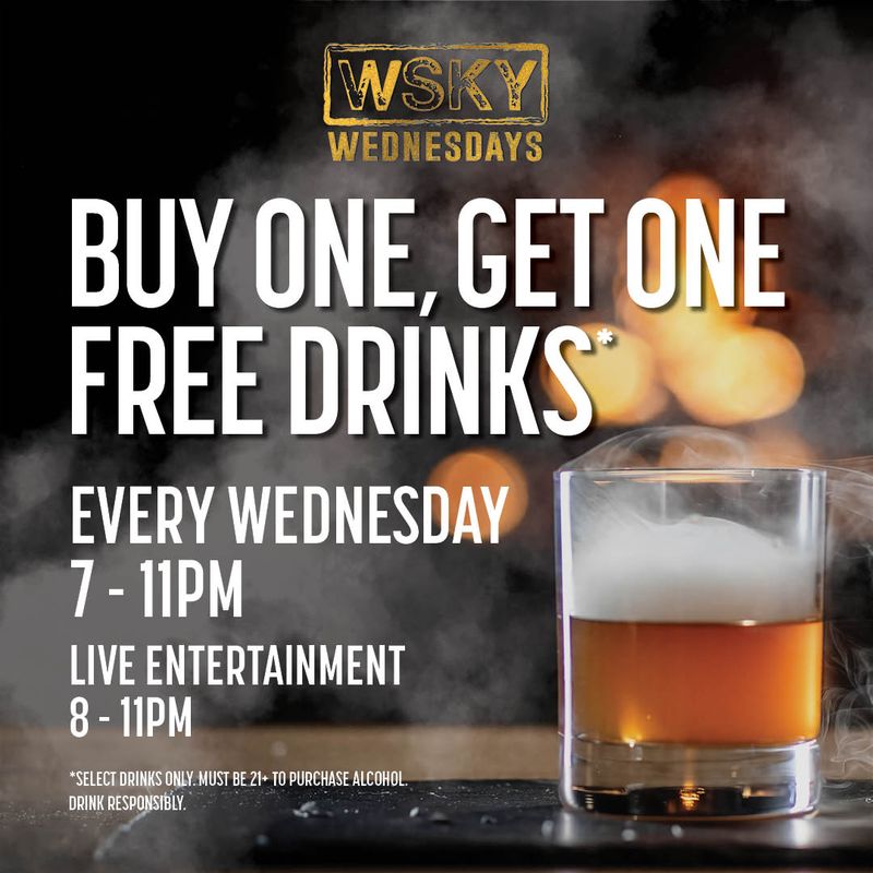 🚨🥃Attention Las Vegas! 🥃🚨 Join us every Wednesday for #WSKYwednesdays at WSKYStadium (5625 Polaris Ave) for BUY ONE, GET ONE FREE DRINKS from 7pm-11pm!!! 🙌🍹 Don't miss out on this amazing deal and come party with us! 🎉🍸 #drinkspecials #VegasNightlife