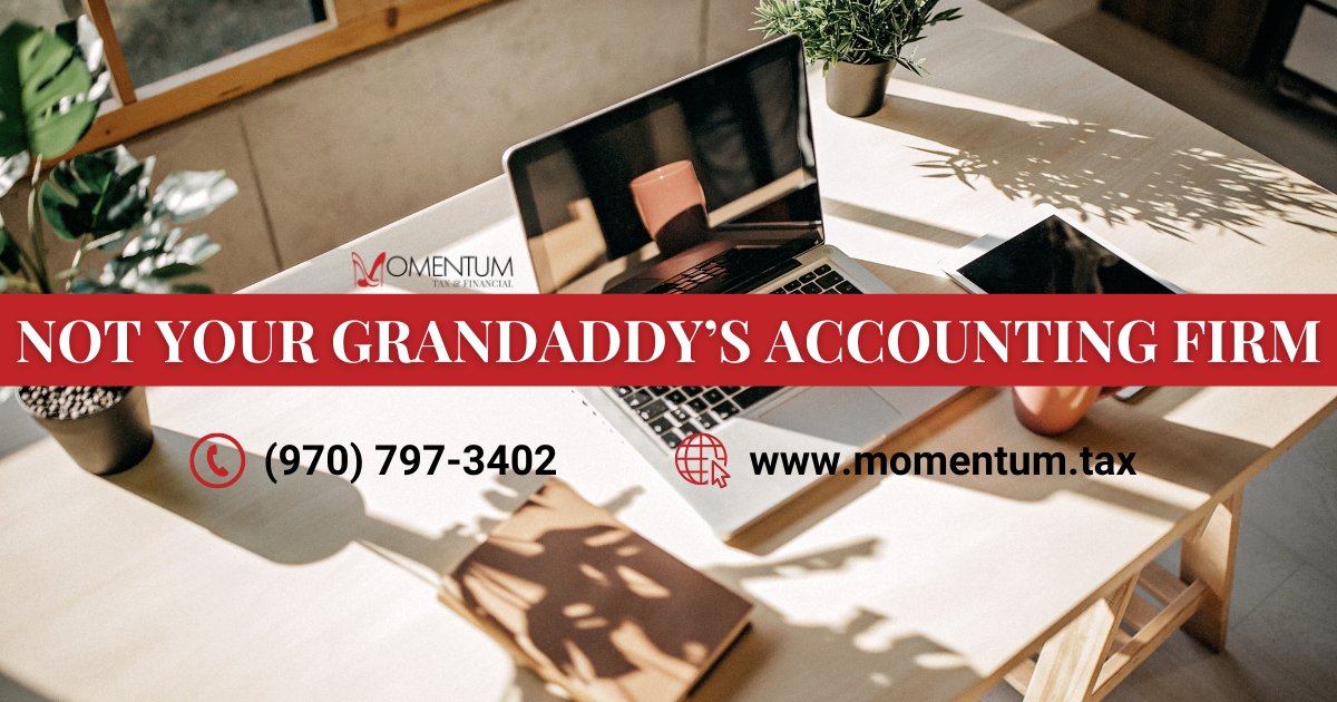 We are not your granddaddy's accounting firm‼️

📲 bit.ly/3OGe6qf 

#virtualcfo #taxplanning #taxprep #taxpreparation #bookkeeping #local #smallbusiness #smallbusinesses #tax #accounting #accountant #accounting #accountingfirm #momentumtax #momentumtaxandfinancial