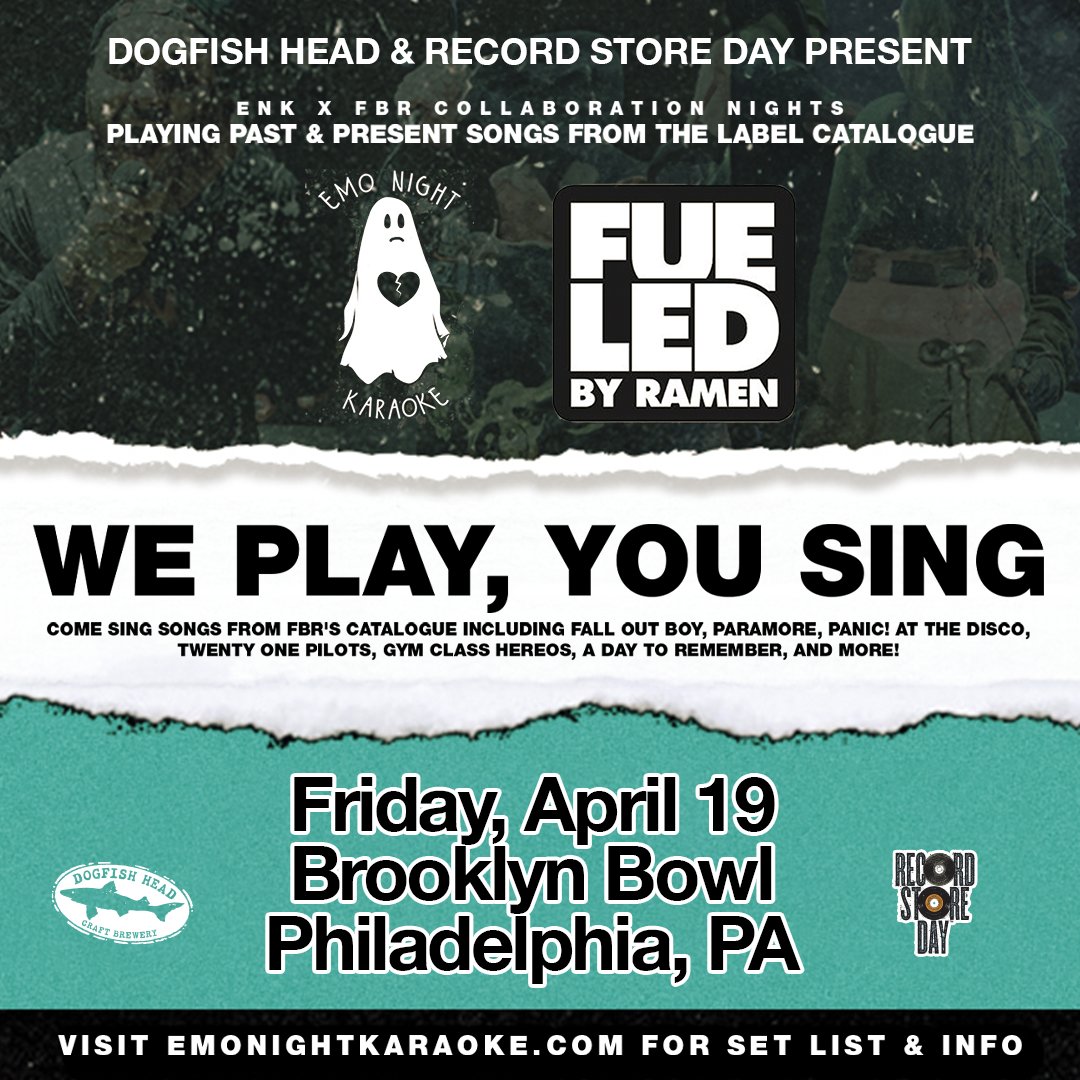 Dogfish Head and @recordstoreday present ... Emo Night Karaoke at the @brooklynbowl in #Philadelphia! They’ll play, you sing! Have a rockin’ time and belt out some tunes from a catalogue of emo songs, past and present. Check it out at dogfish.com/music.