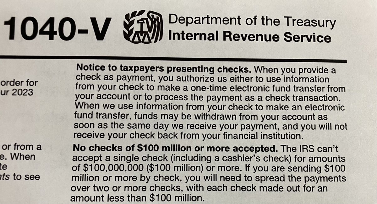 Tax season may be over, so it’s a great time to brush up on IRS regs. Don’t forget, no checks over $100 million.