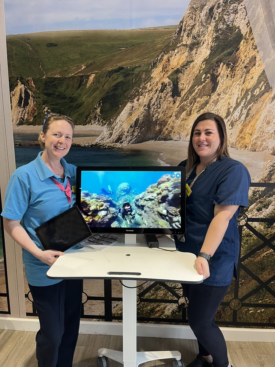 Lovely to be able to visit Purbeck ward @DCHFT to deliver one of our new RITA systems which is a user-friendly interactive screen and tablet to blend entertainment with therapy which is particularly helpful to patients with memory impairments. #dementia #delirium @jojohowarth