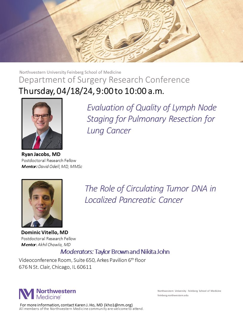 Join us this Thursday 9-10 am for Department of Surgery Research Toolkit Lecture. Presenters will be @RyanJacobsMD and Dominic Vitello, MD. Note: Dr. Vitello's talk has been updated.