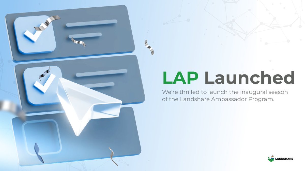 We're thrilled to announce the kickoff of the very first season of the Landshare Ambassador Program (LAP)! 🏡 We sifted through a whopping 2,000 applications and selected a stellar group of 500 ambassadors. Now, it's their time to shine and compete for amazing $LAND prizes! But